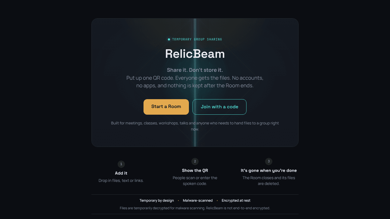 RelicBeam website screenshot