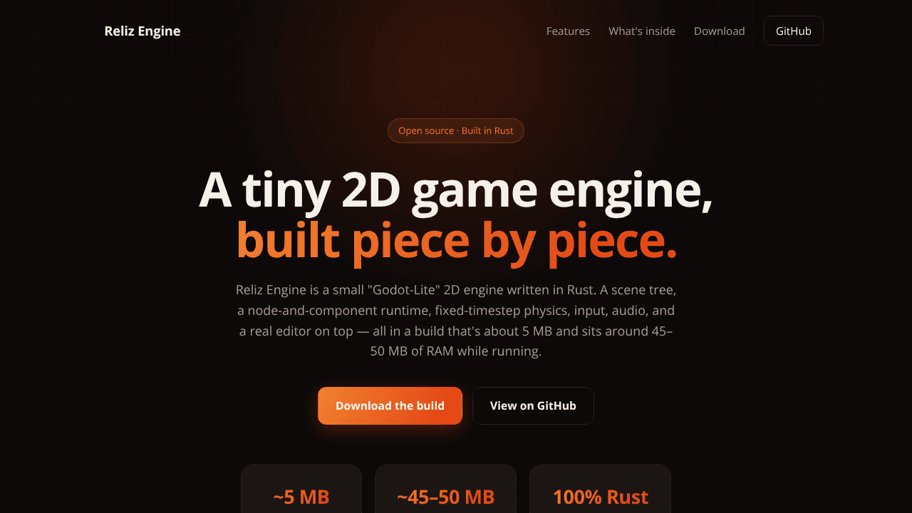 Reliz Engine —a tiny game engine in Rust website screenshot