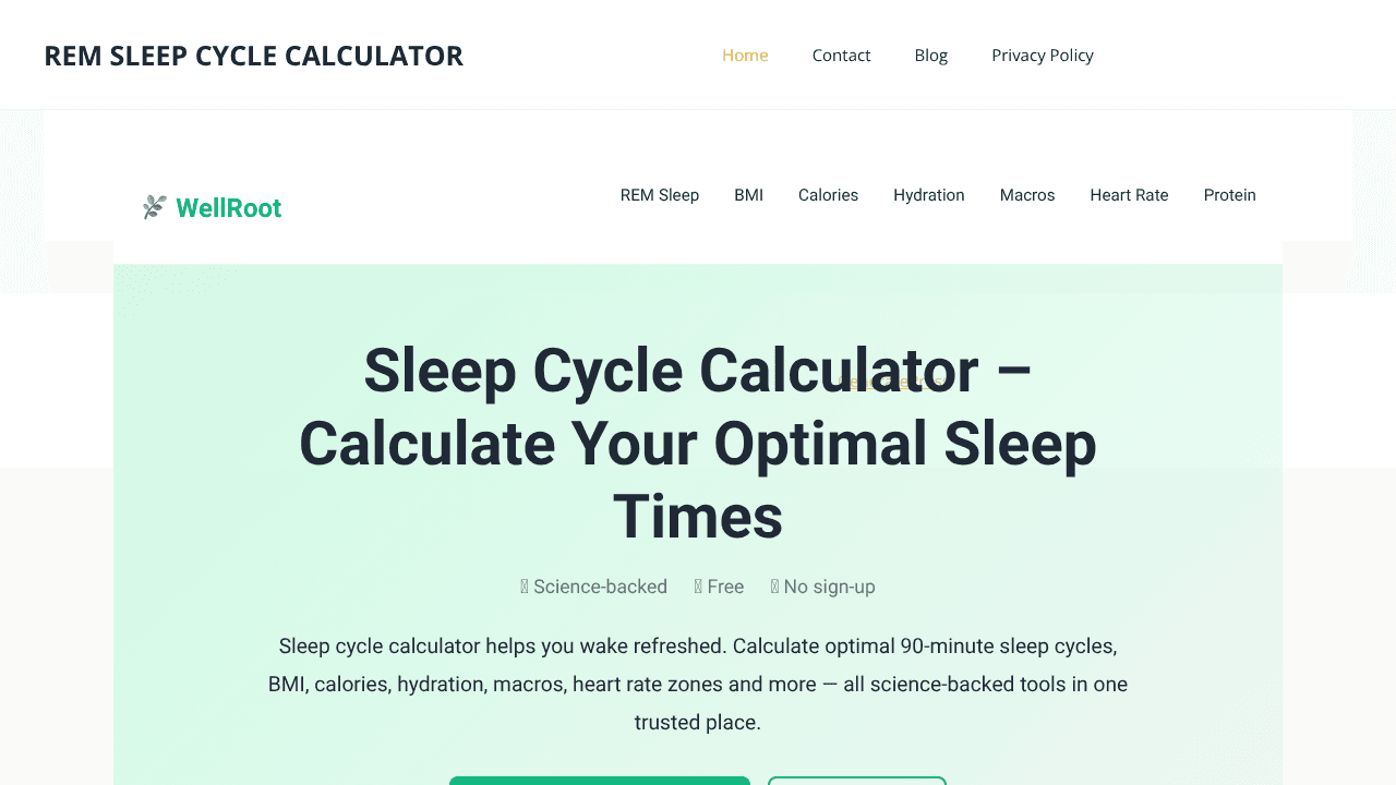 REM SLEEP CYCLE CALCULATOR - Your health website screenshot