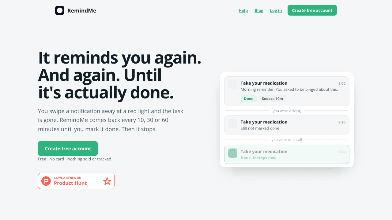 RemindMe website screenshot