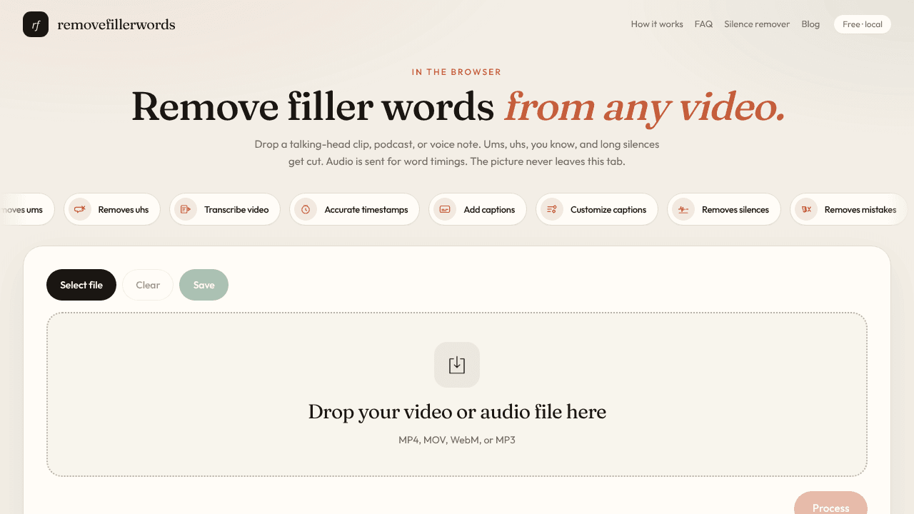 Remove Filler Words website screenshot