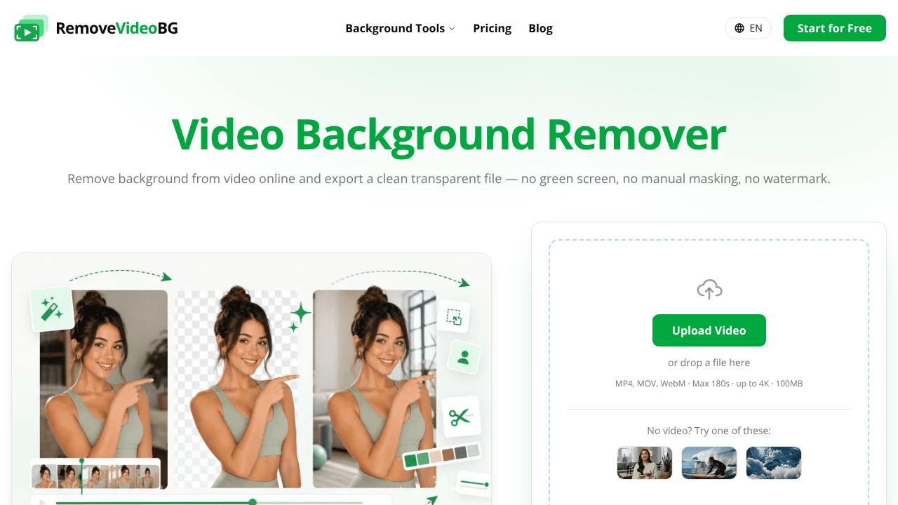 RemoveVideoBG website screenshot