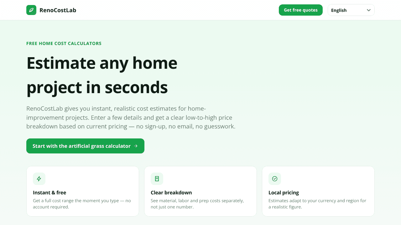 RenoCostLab website screenshot