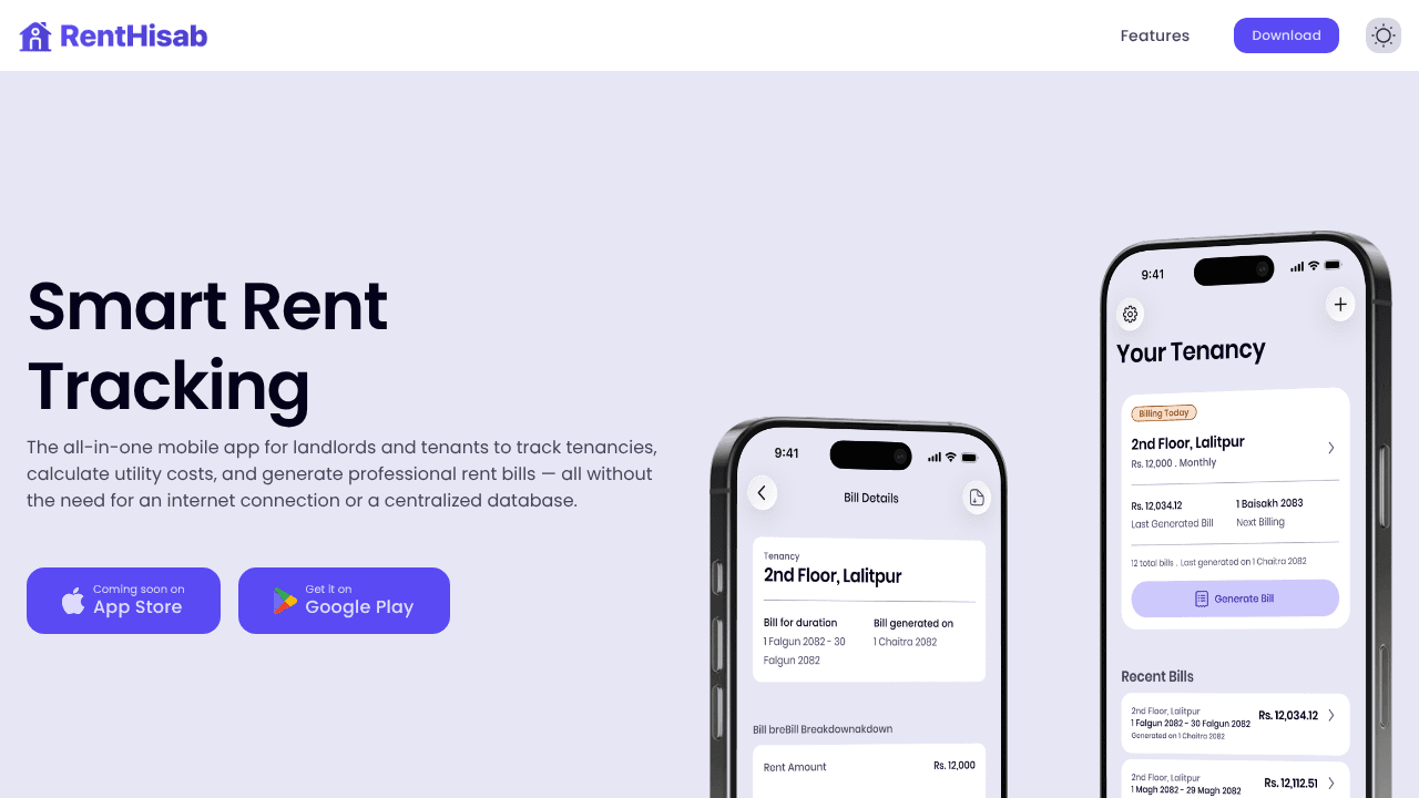 RentHisab website screenshot