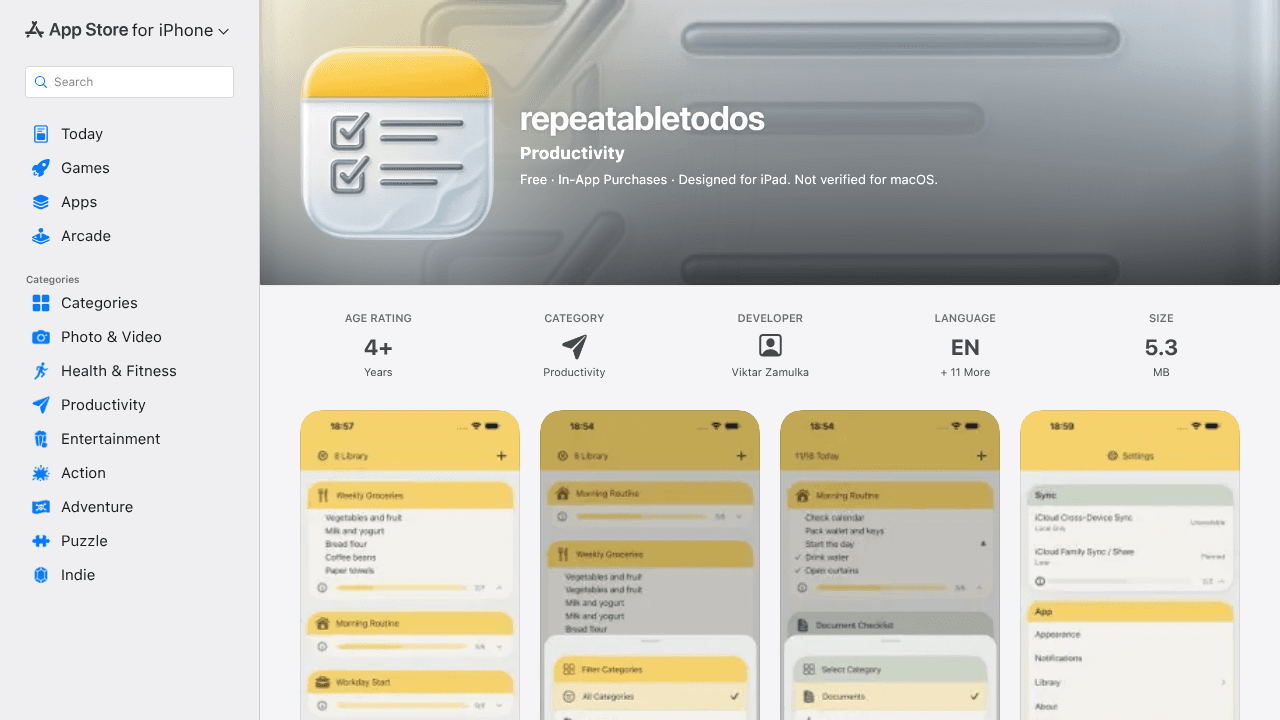 RepeatableTodos website screenshot