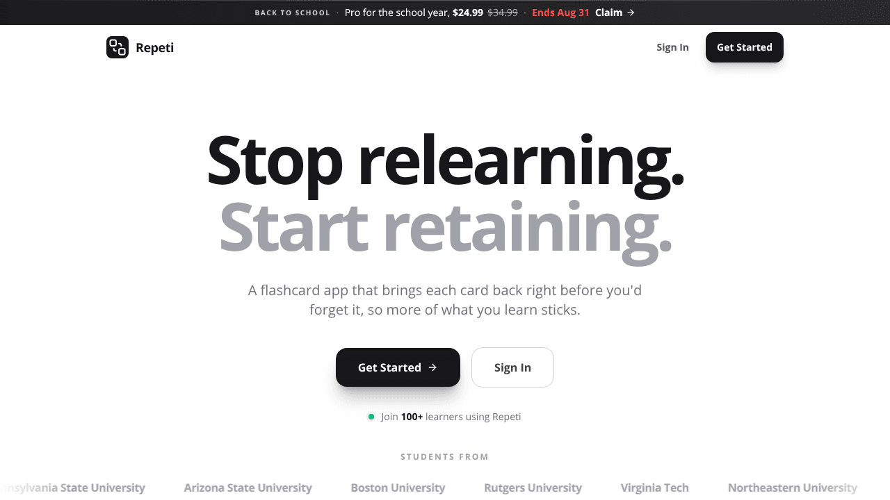 Repeti website screenshot
