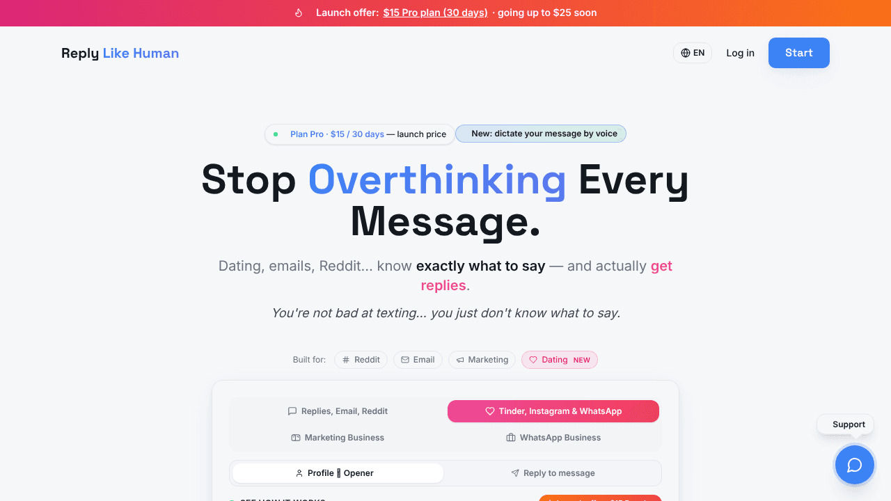 Reply Like Human website screenshot
