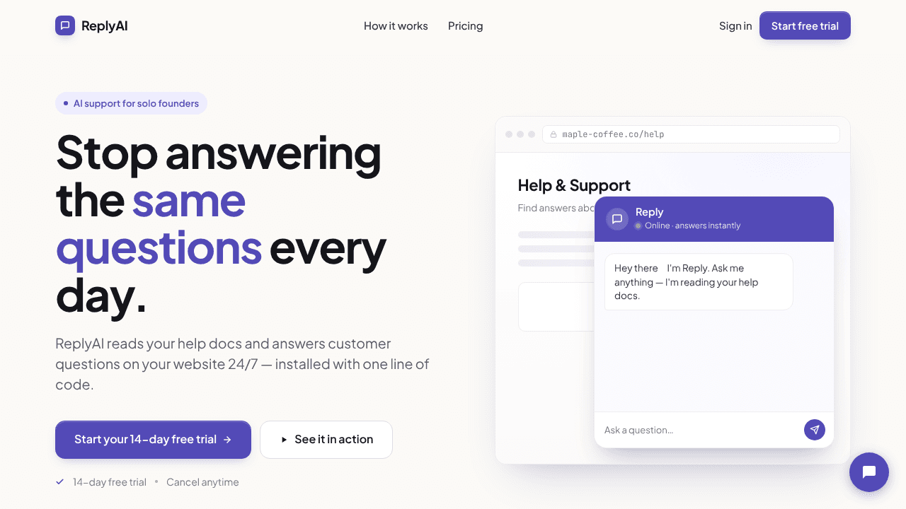 ReplyAI website screenshot