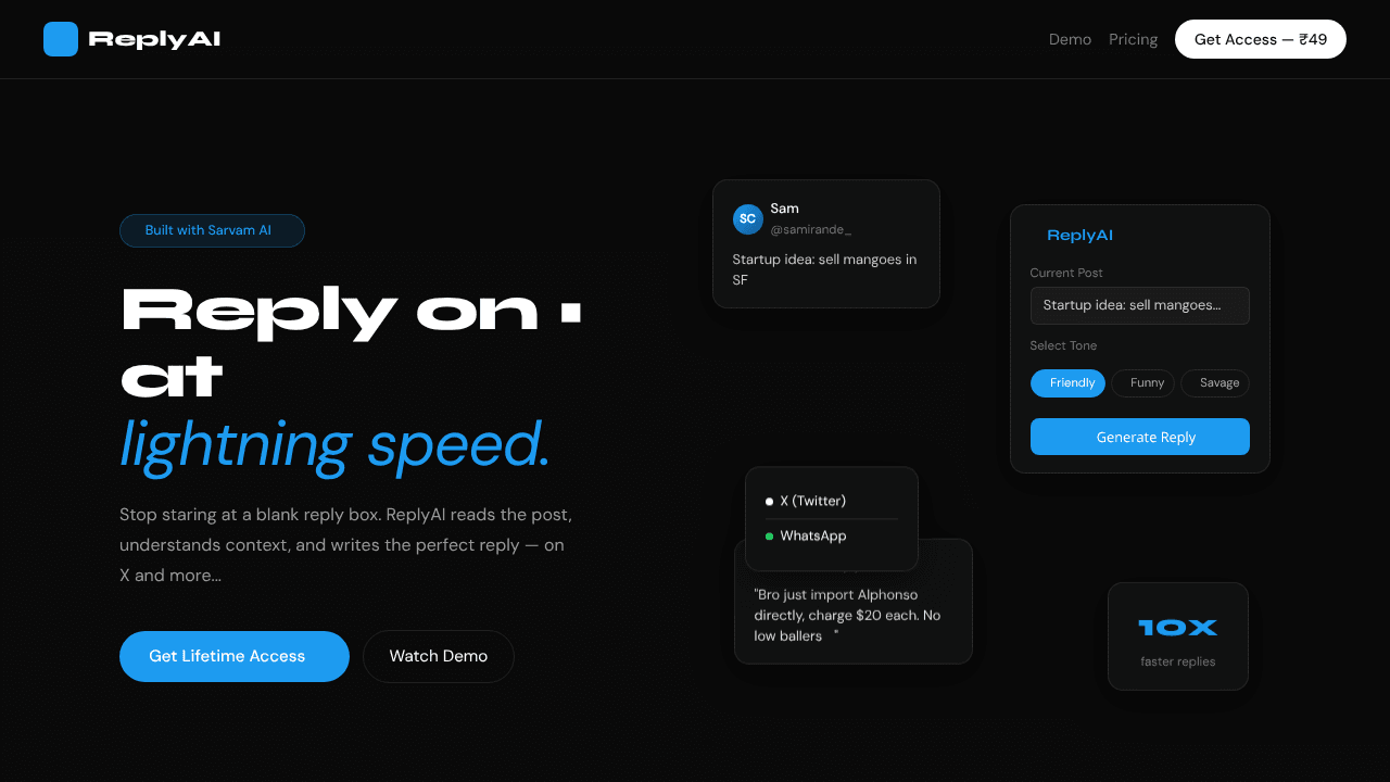 ReplyAi website screenshot