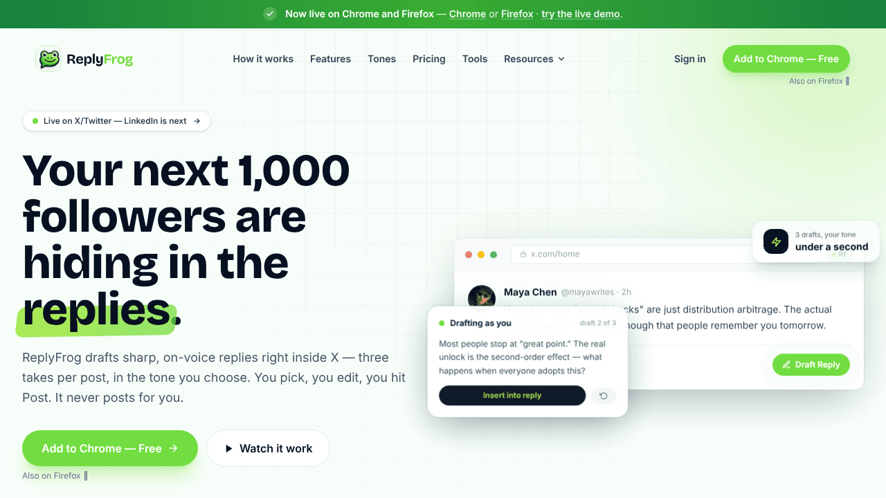 ReplyFrog website screenshot