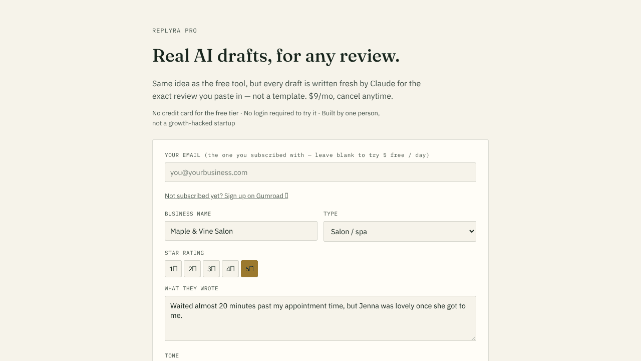 Replyra Pro website screenshot
