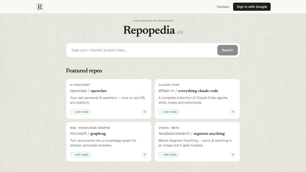 Repopedia website screenshot