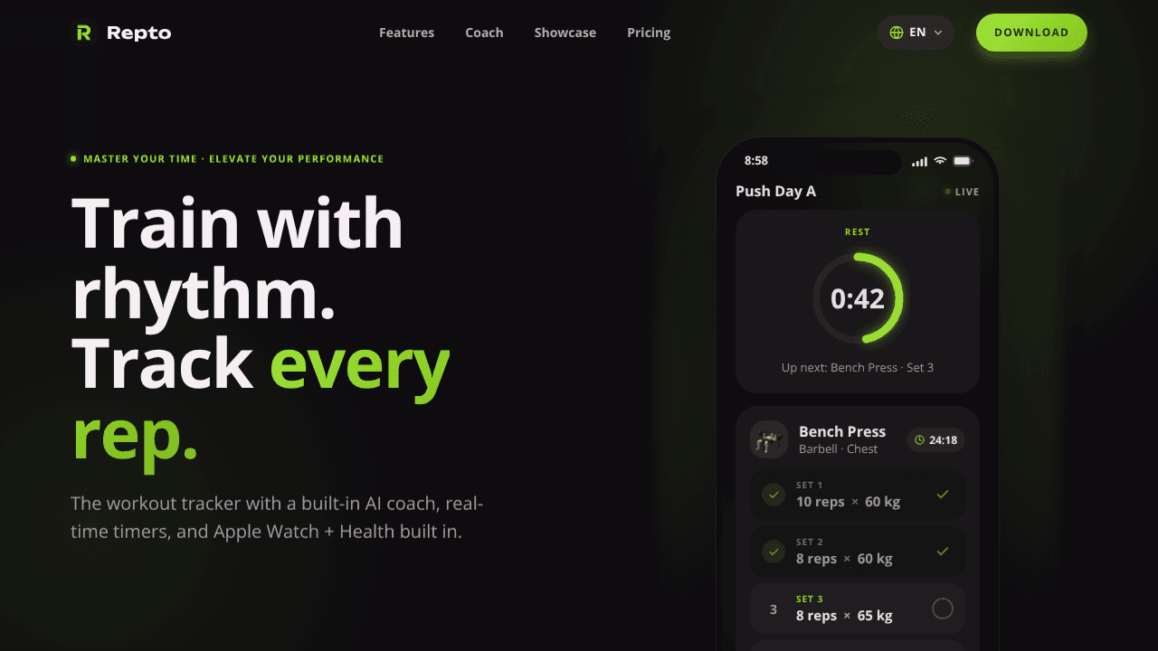 Repto - Workout Tracker website screenshot