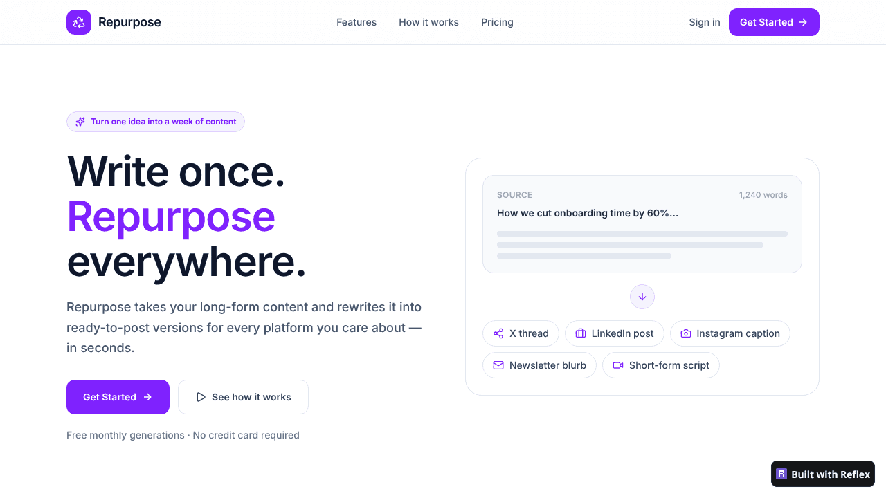 Repurpose website screenshot
