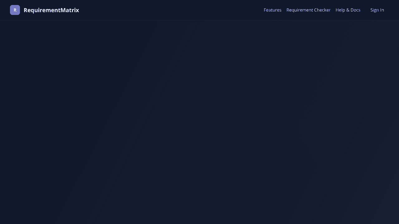 RequirementMatrix website screenshot