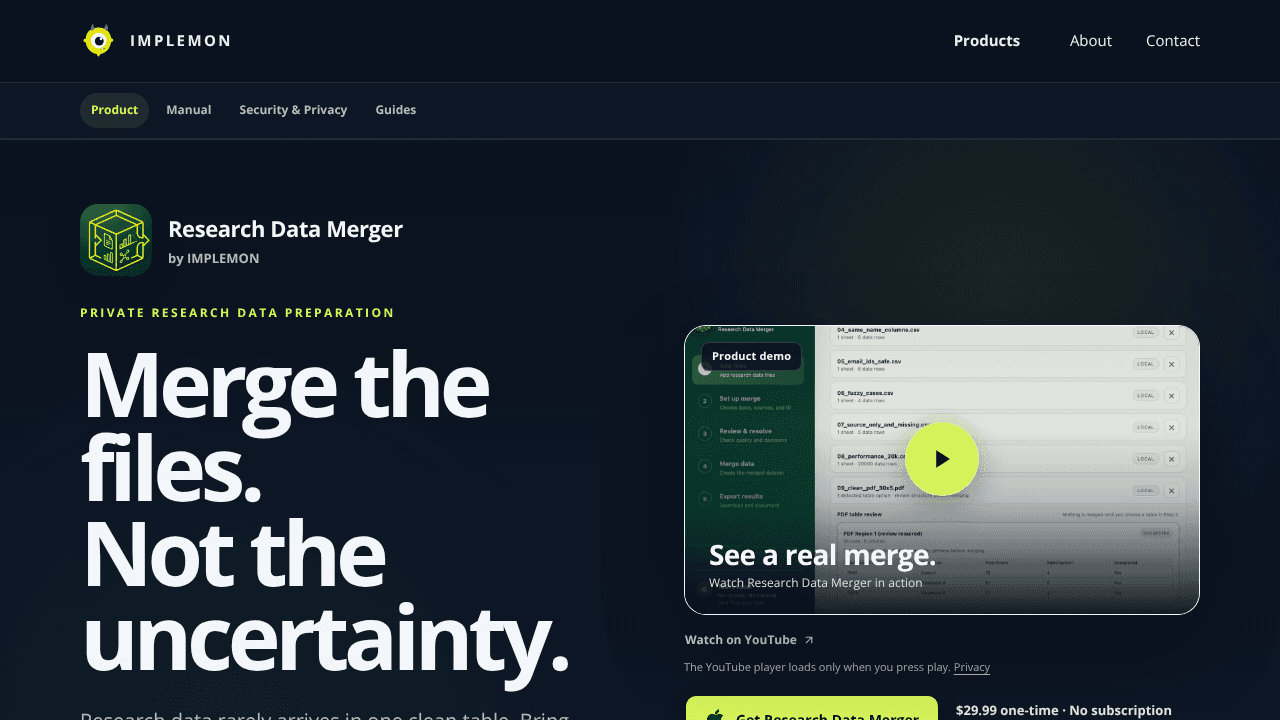 Research Data Merger website screenshot