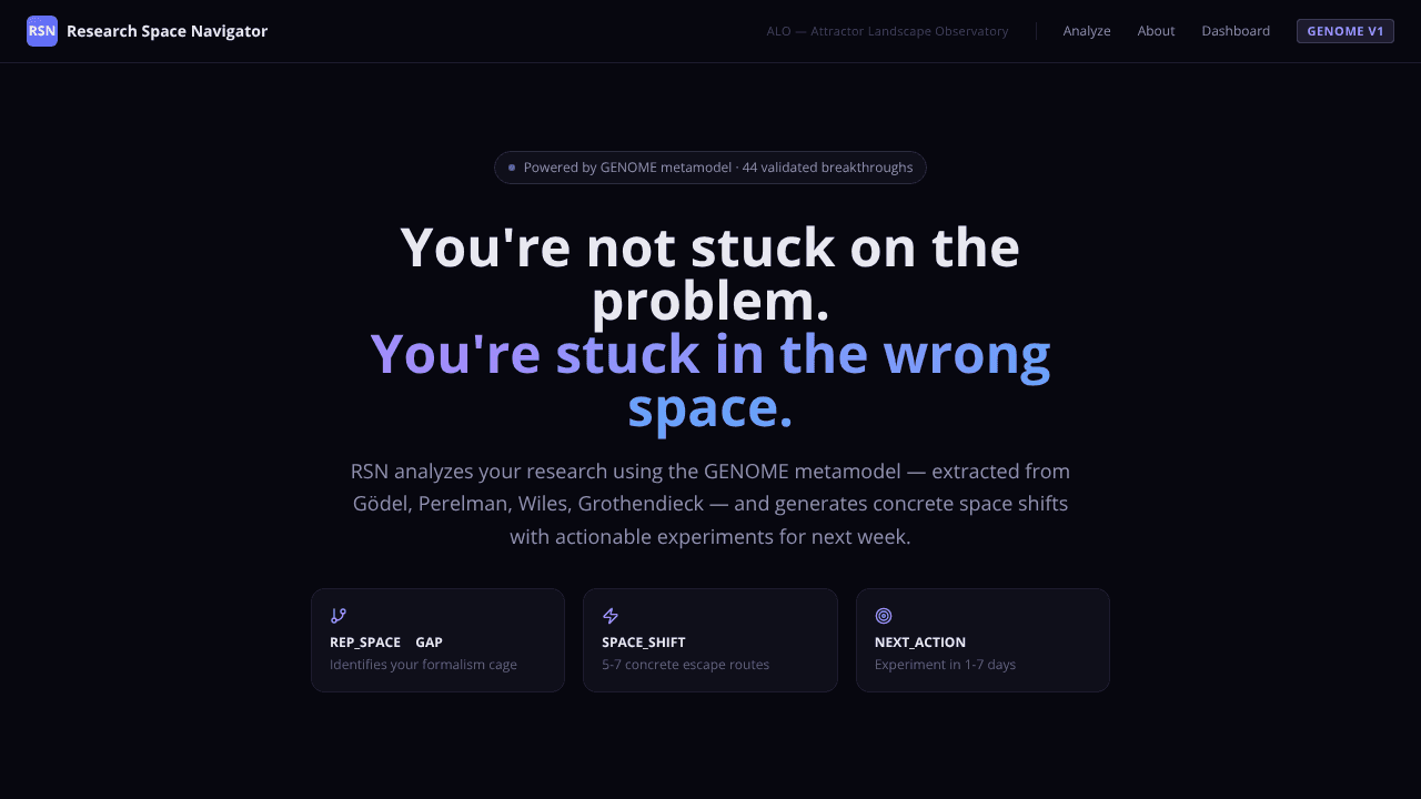 Research Space Navigator website screenshot