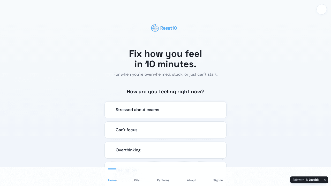 Reset10 website screenshot
