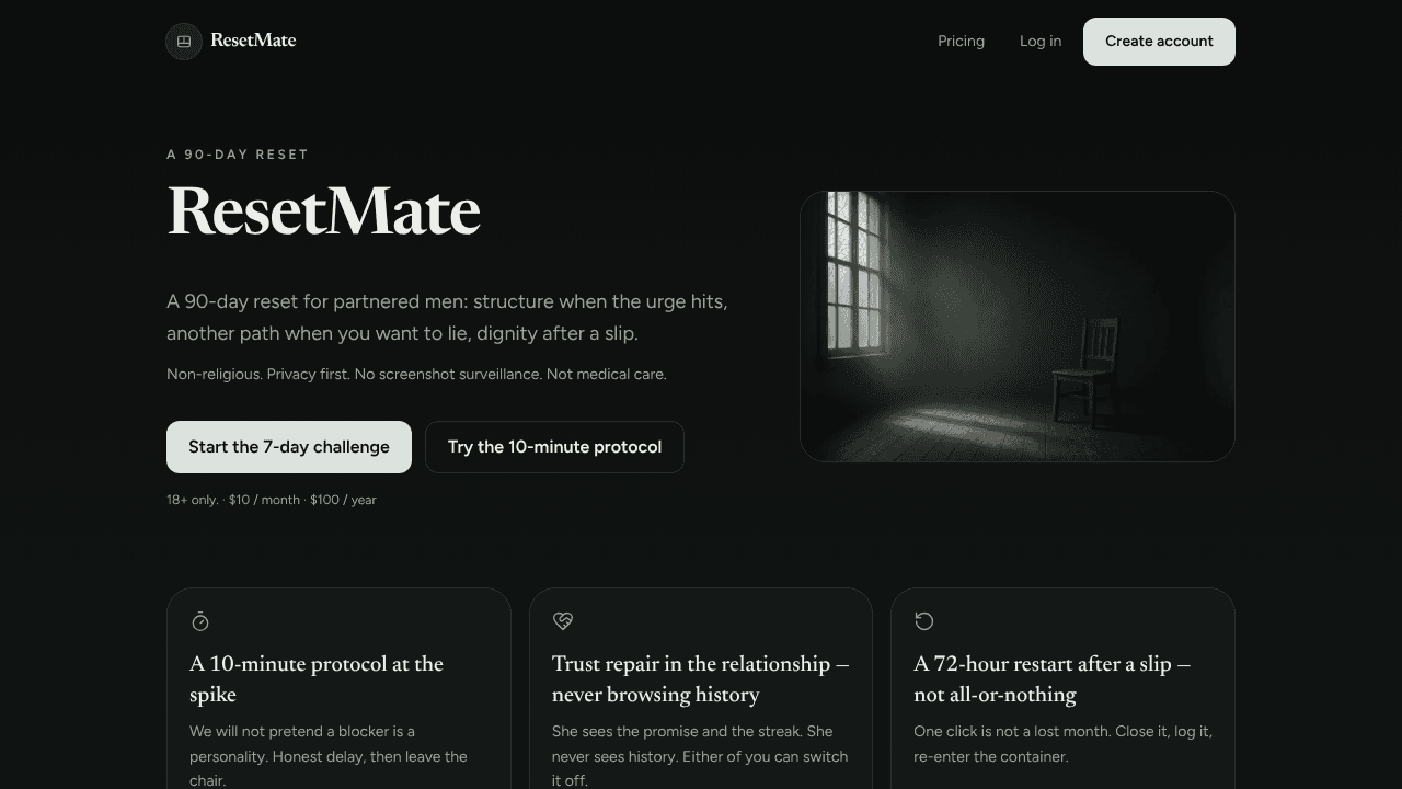 ResetMate website screenshot