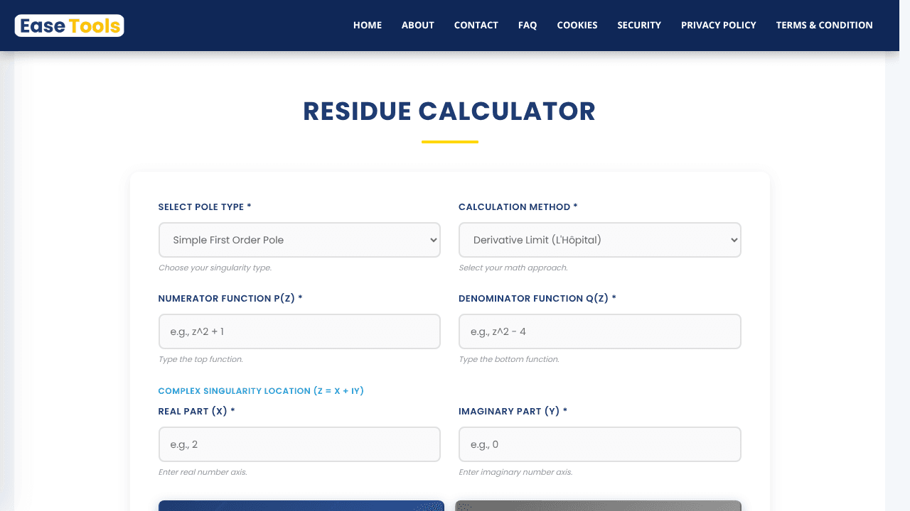 Residue Calculator  website screenshot