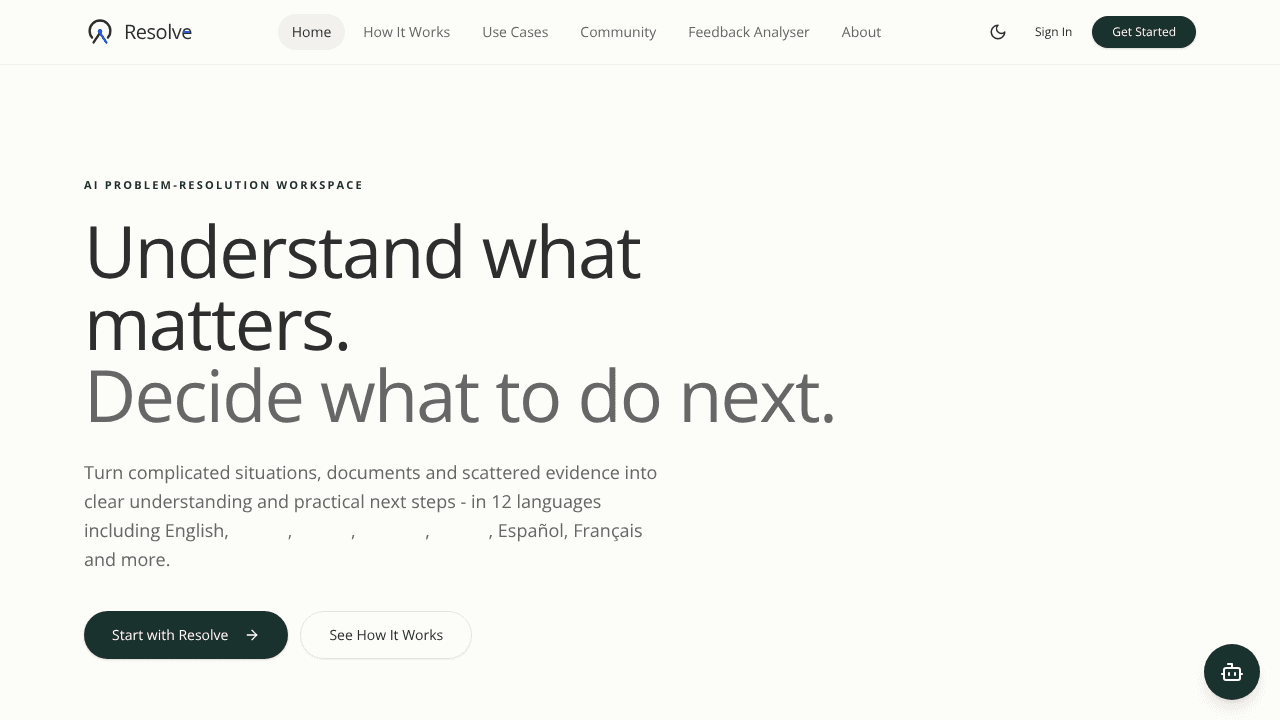 Resolve website screenshot
