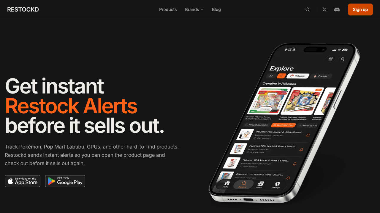 Restockd App website screenshot