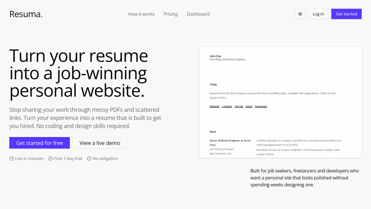 Resuma website screenshot