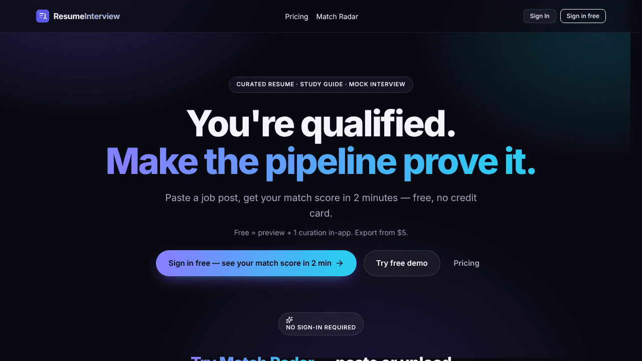 Resume Interview website screenshot
