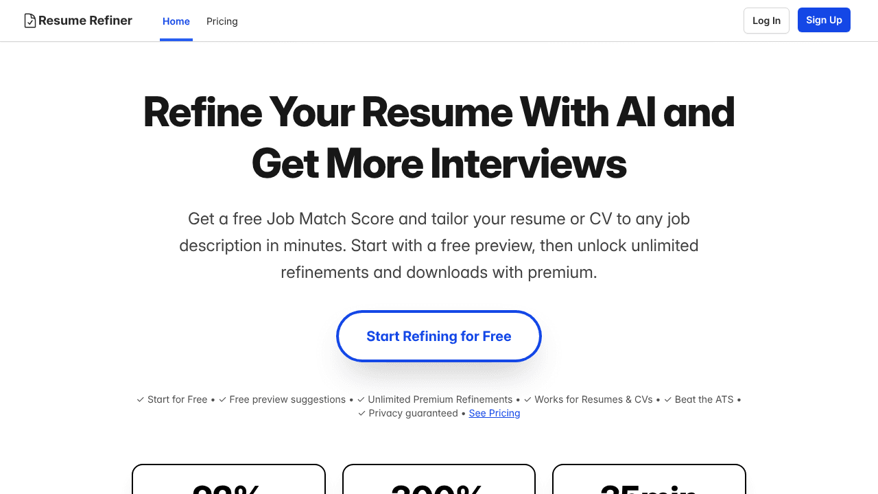Resume Refiner AI website screenshot