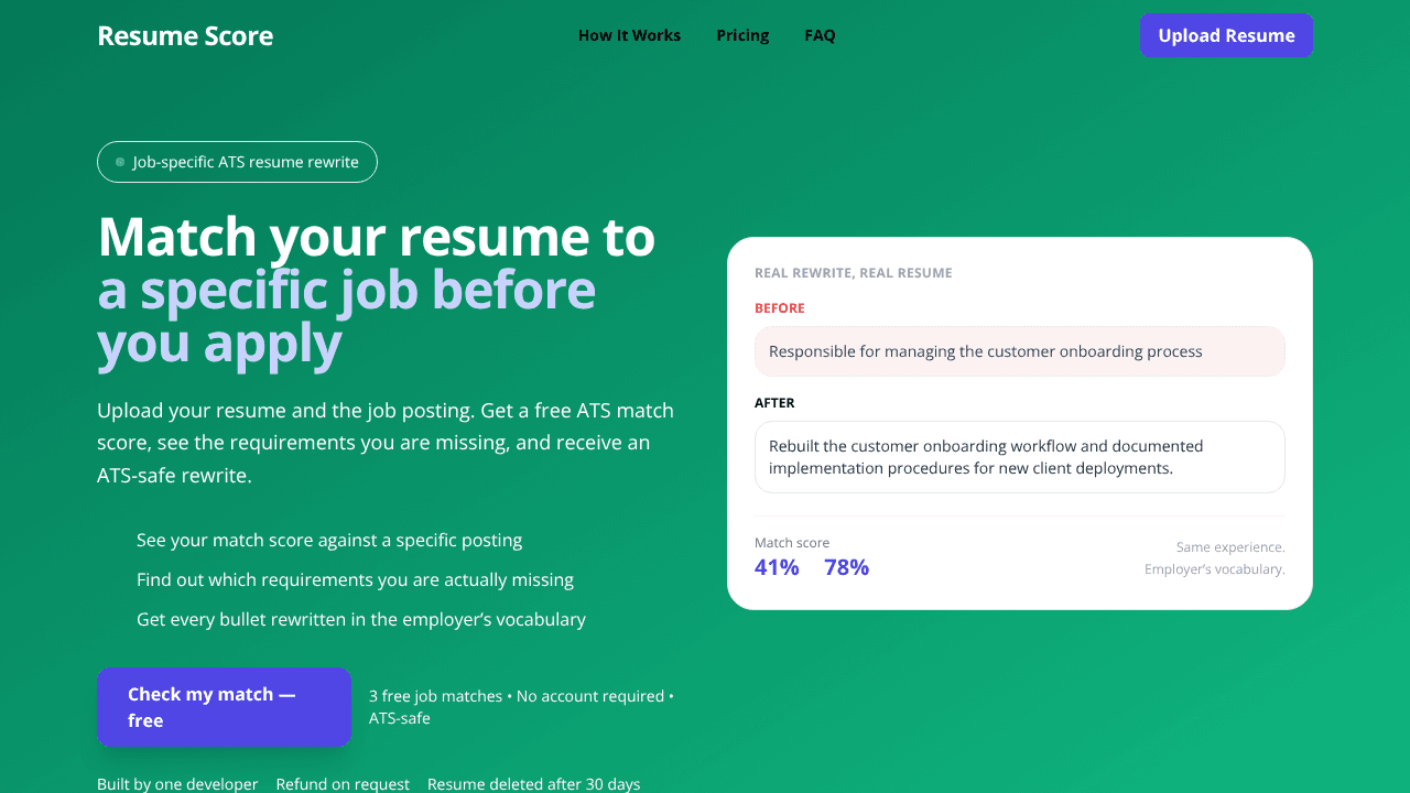 Resume Score website screenshot
