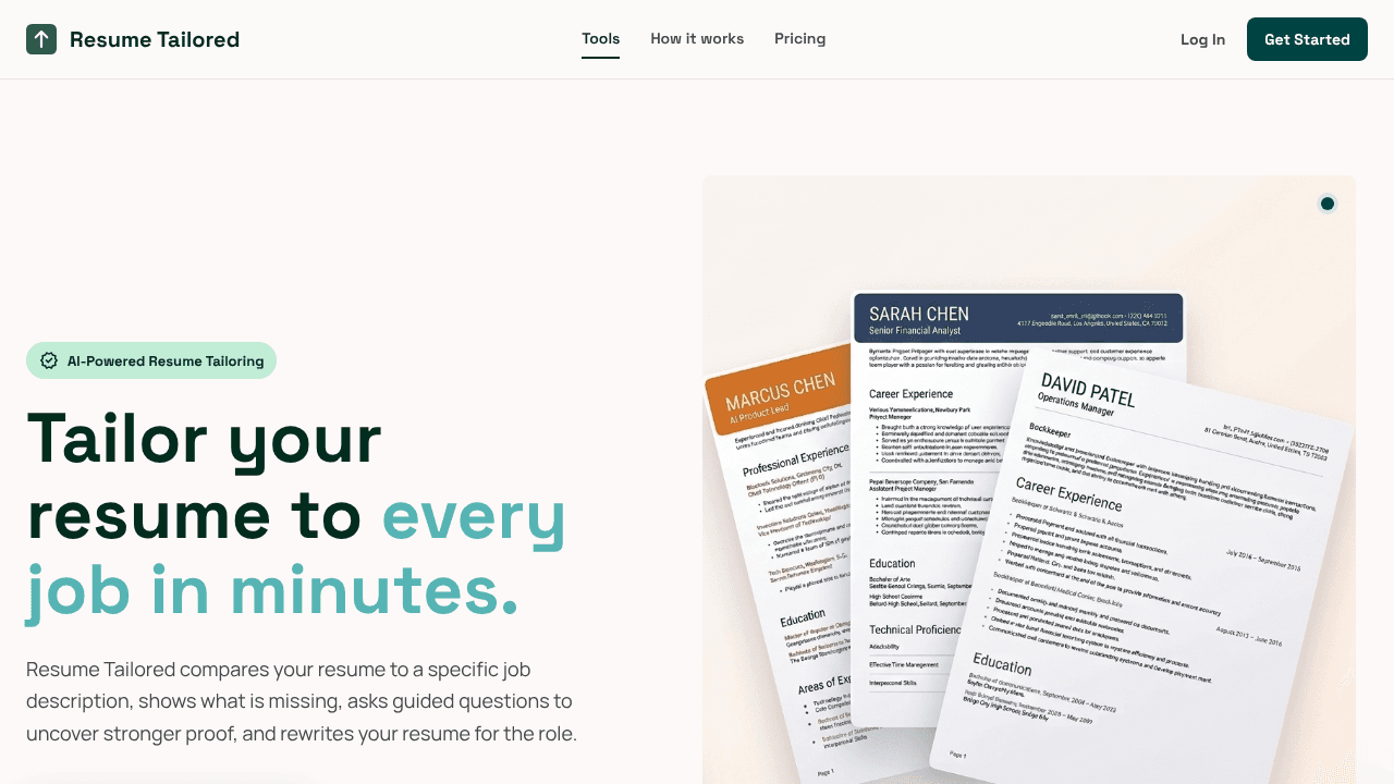 Resume Tailored website screenshot