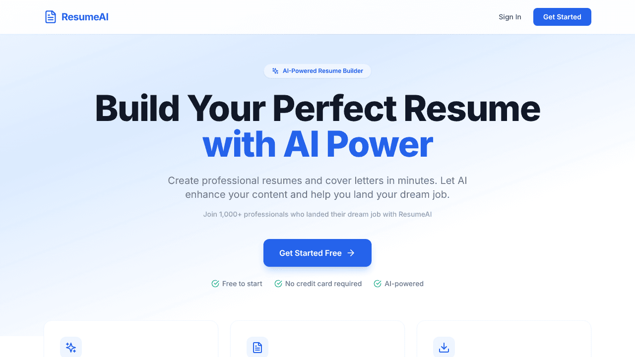 ResumeAI website screenshot