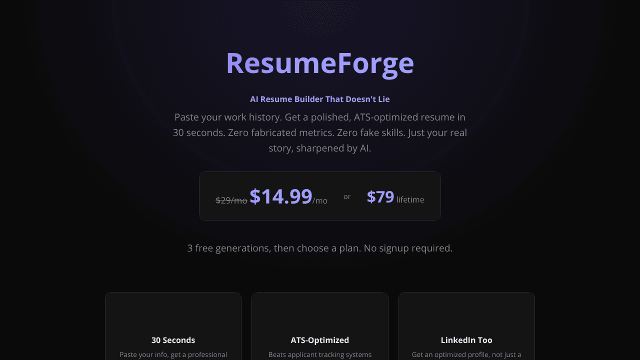 ResumeForge website screenshot
