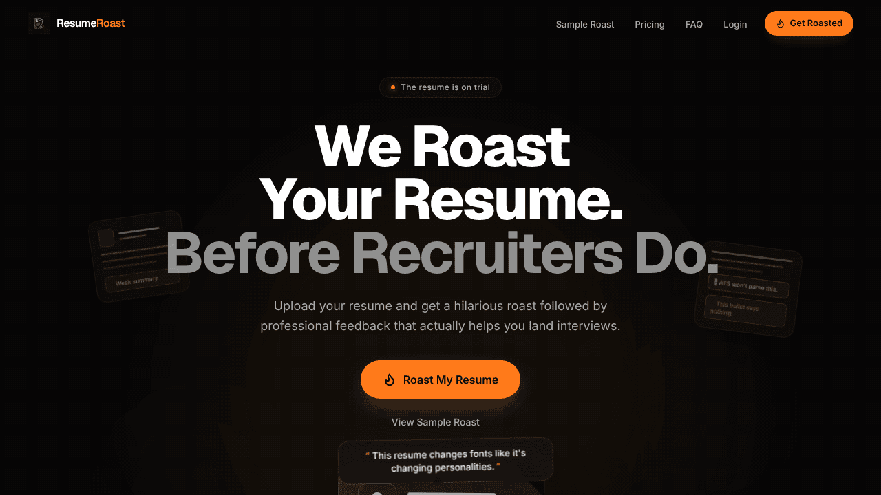 ResumeRoast website screenshot