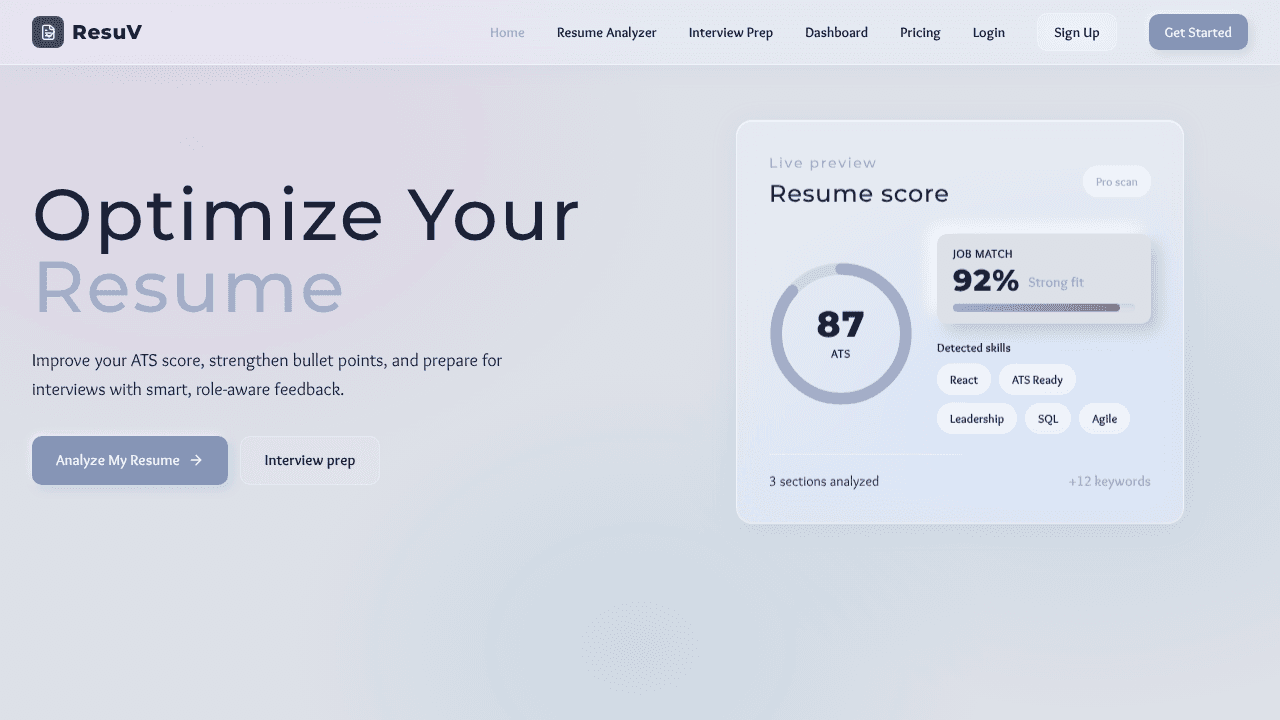 ResuV website screenshot