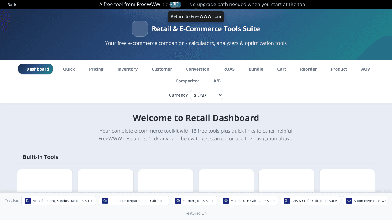 Retail Tool Suite website screenshot