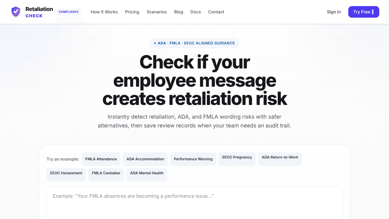 RetaliationCheck website screenshot