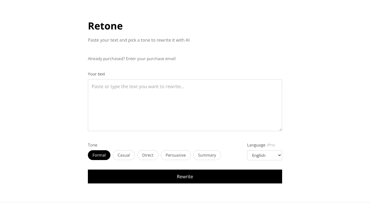 Retone website screenshot