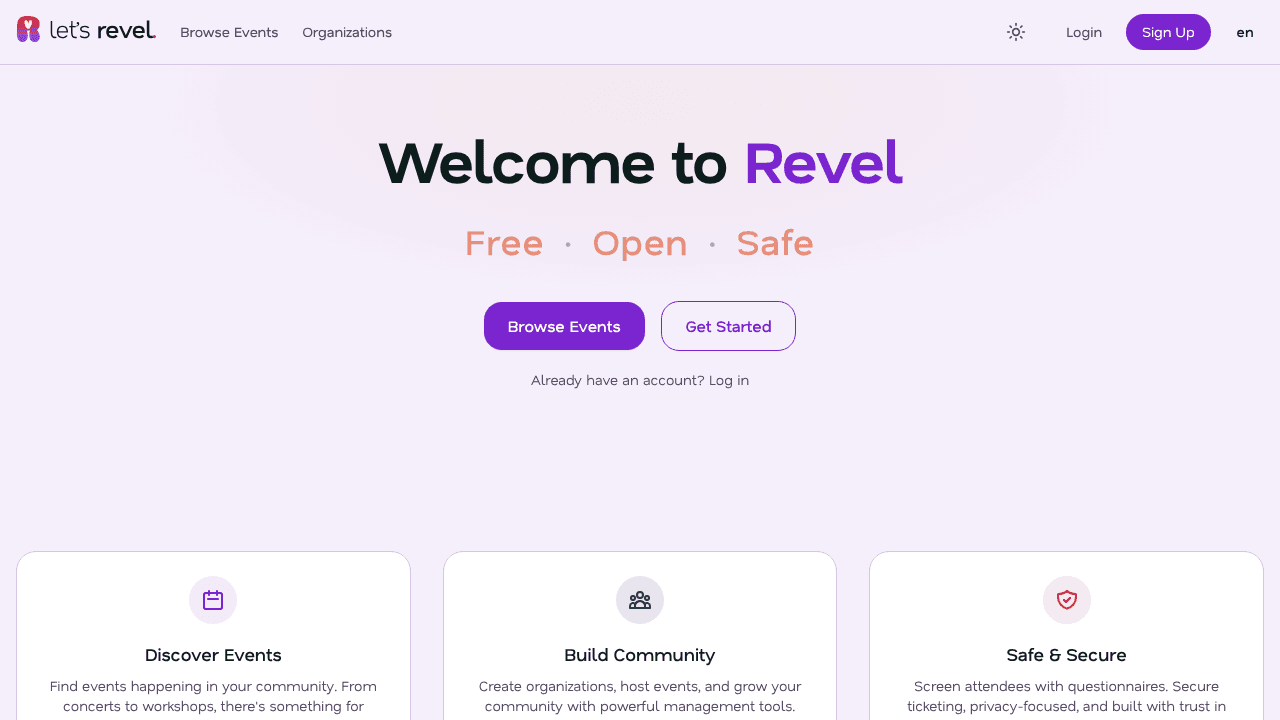 Revel website screenshot