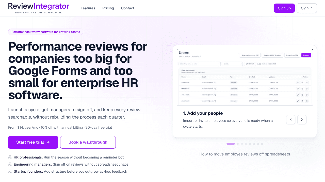 ReviewIntegrator website screenshot