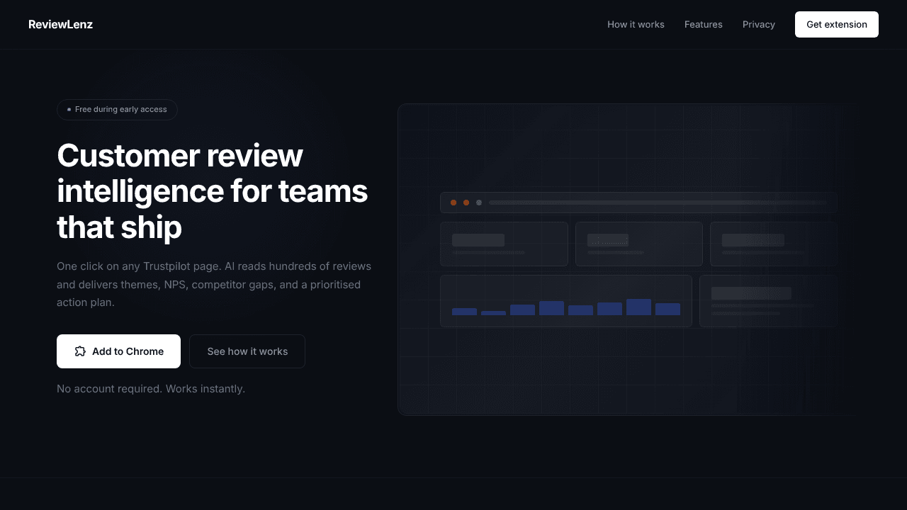 ReviewLenz Customer Review Intelligence website screenshot