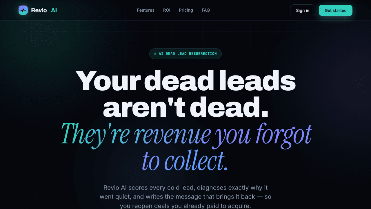 Revio — Revenue Intelligence AI website screenshot