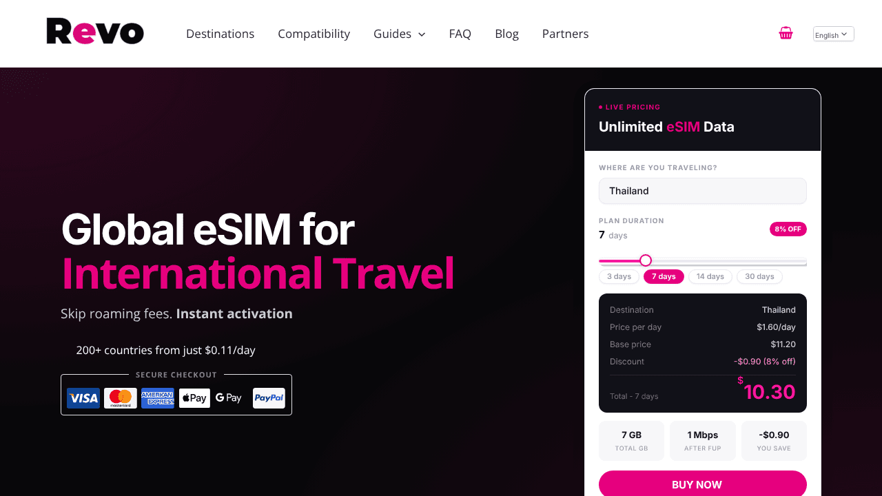 Revo eSim website screenshot