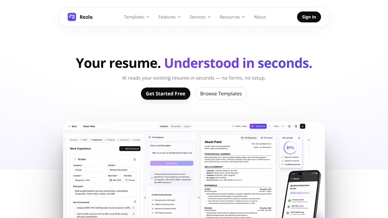 Rezlo website screenshot