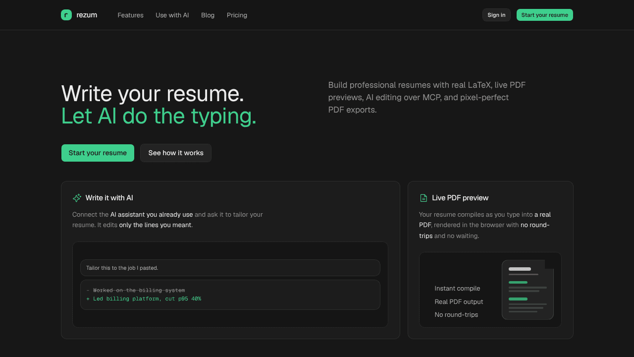 rezum website screenshot