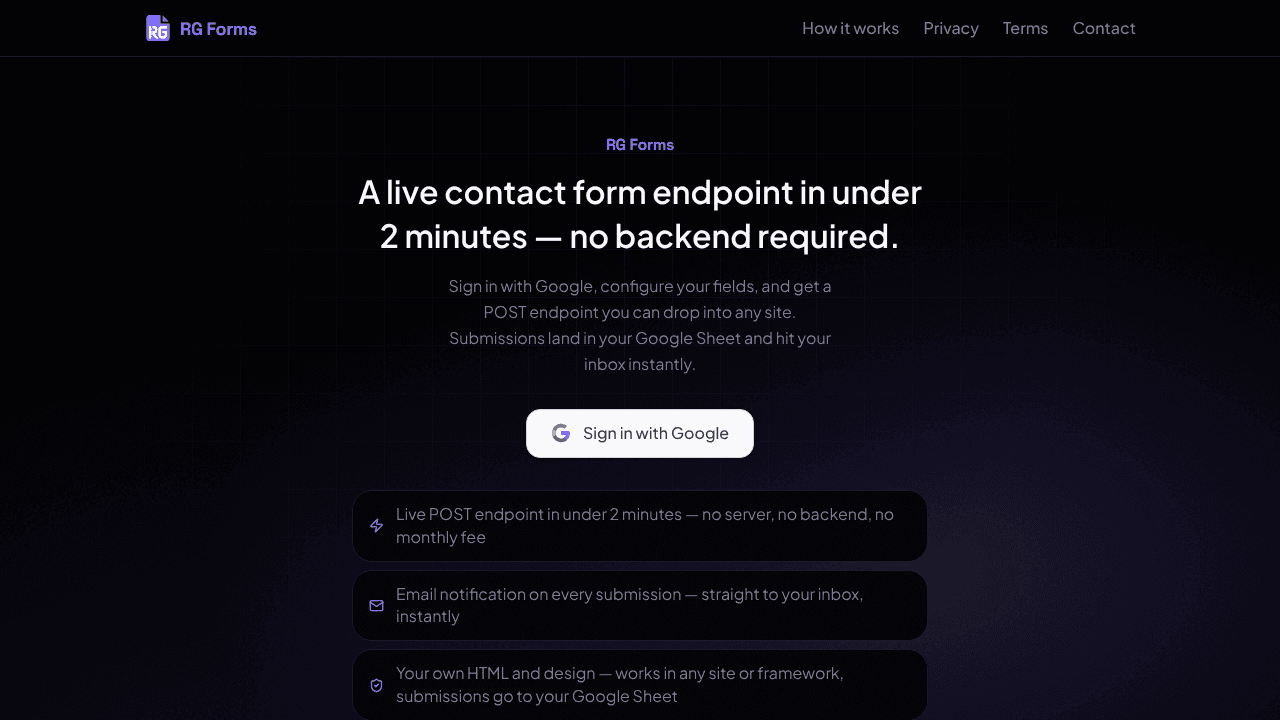 RG Forms website screenshot