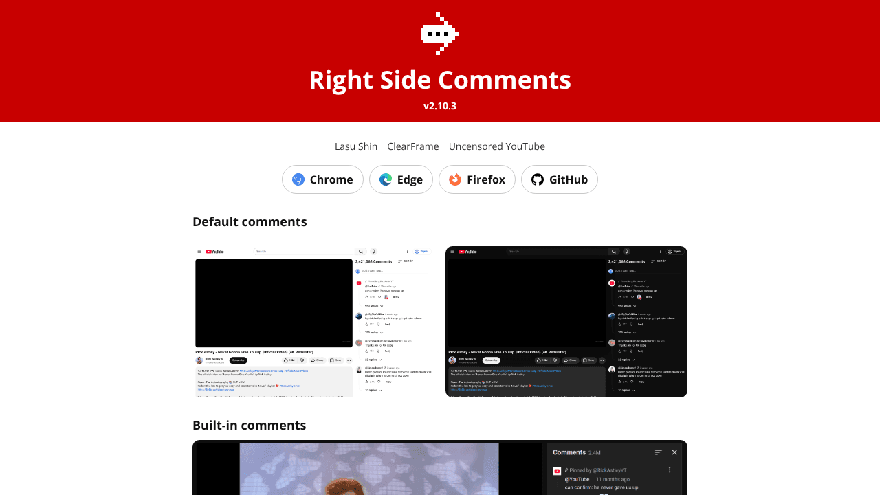 Right Side Comments website screenshot