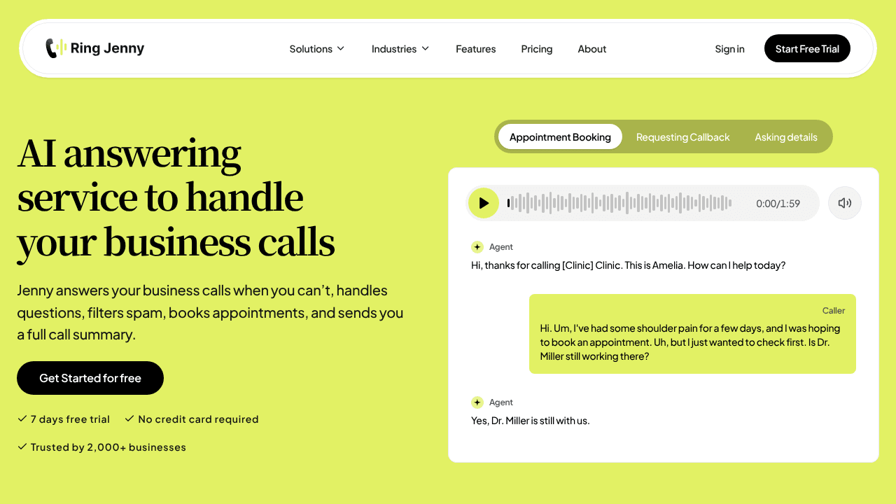 Ring Jenny  website screenshot