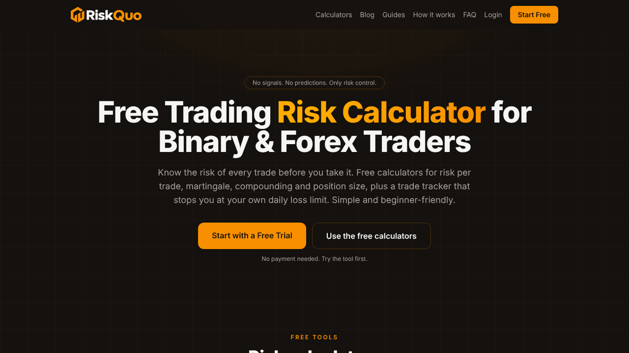 RiskQuo website screenshot