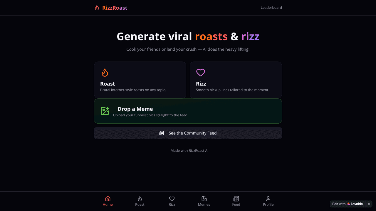 Rizz Roast AI website screenshot